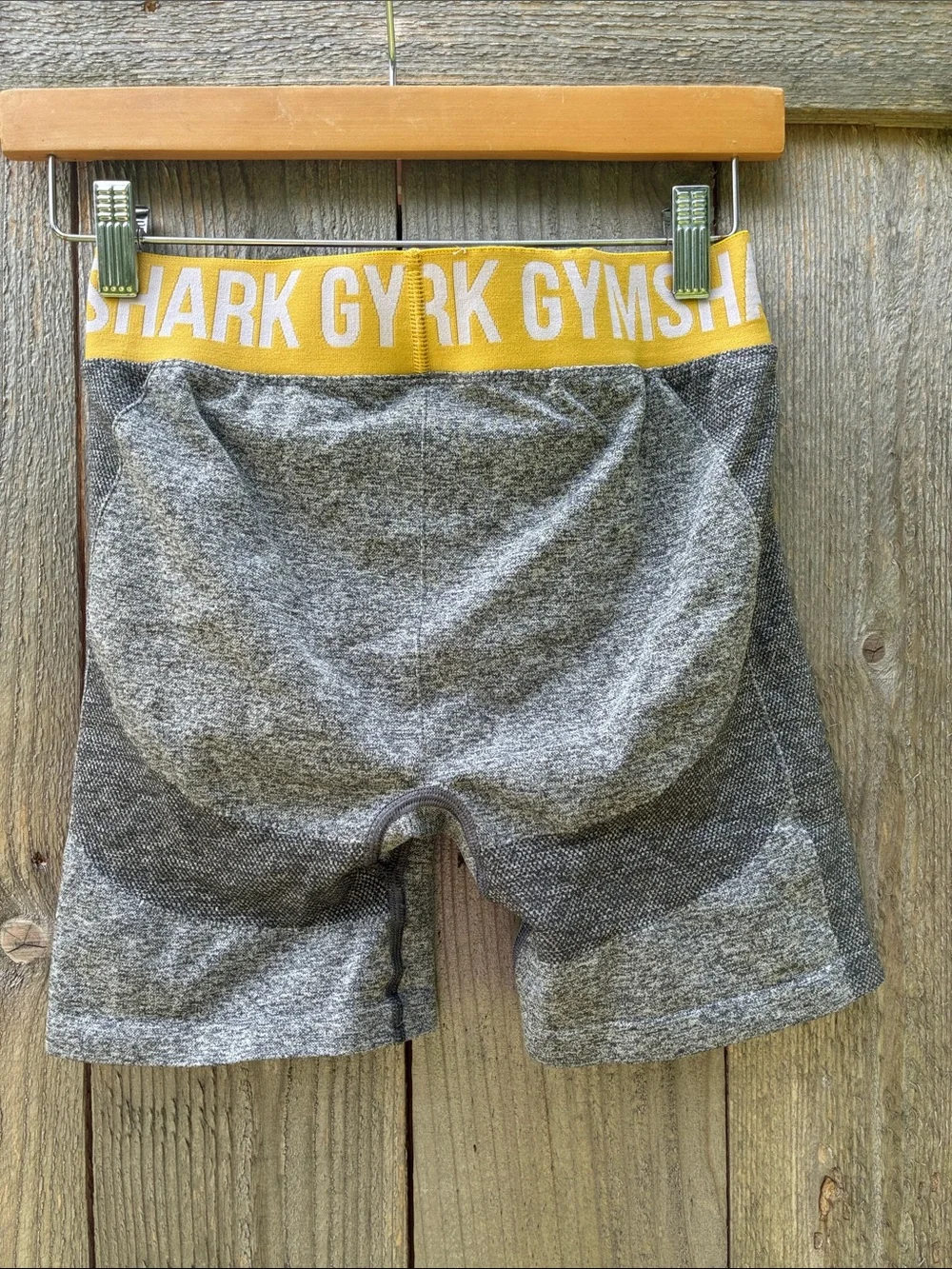 Gymshark Heather Gray Shorts with Yellow Logo Waistband
